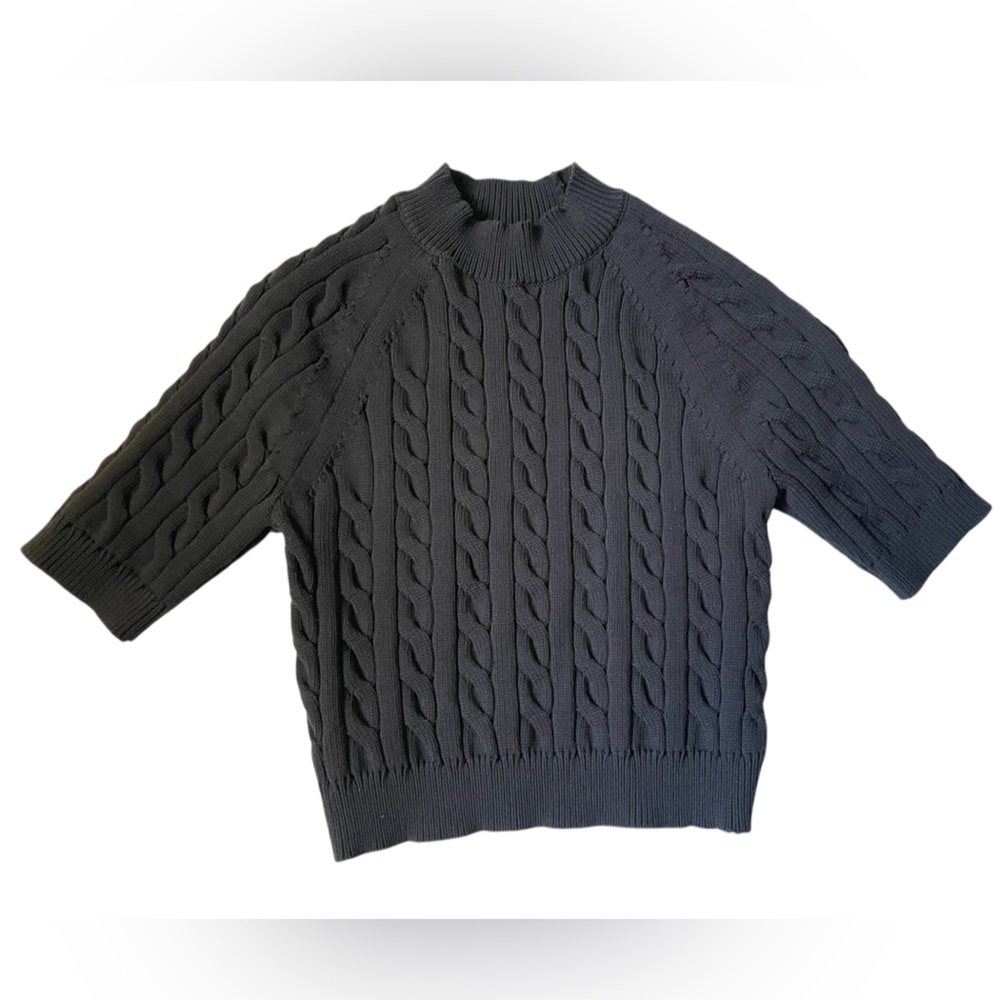 Alexander Wang.T black Cable Knit mocked neck Copped pullover Sweater